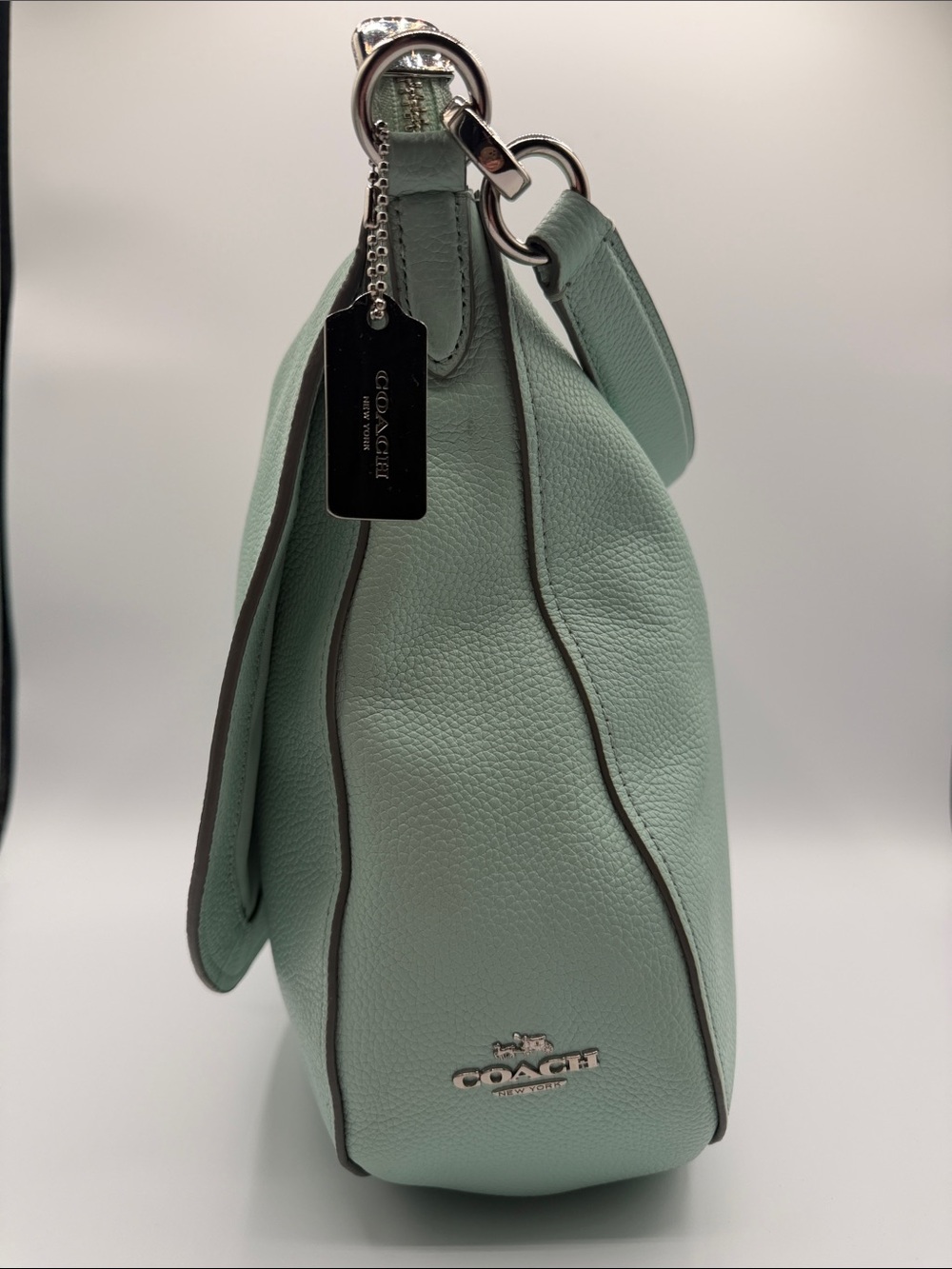 Coach Mint Green Pebbled Leather Shoulder Bag with Turn-Lock - Picture 5 of 11